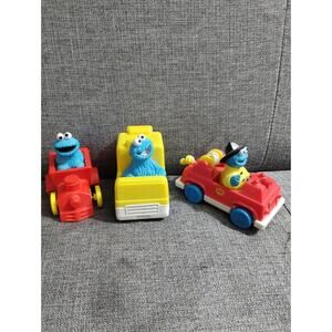 ILLCO Cookie Monster Sesame Street PVC School Bus Fire Truck Train Set Of 3